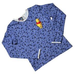 Vintage Disney Blue and White Winnie the Pooh Floral Top Dainty Embroidered